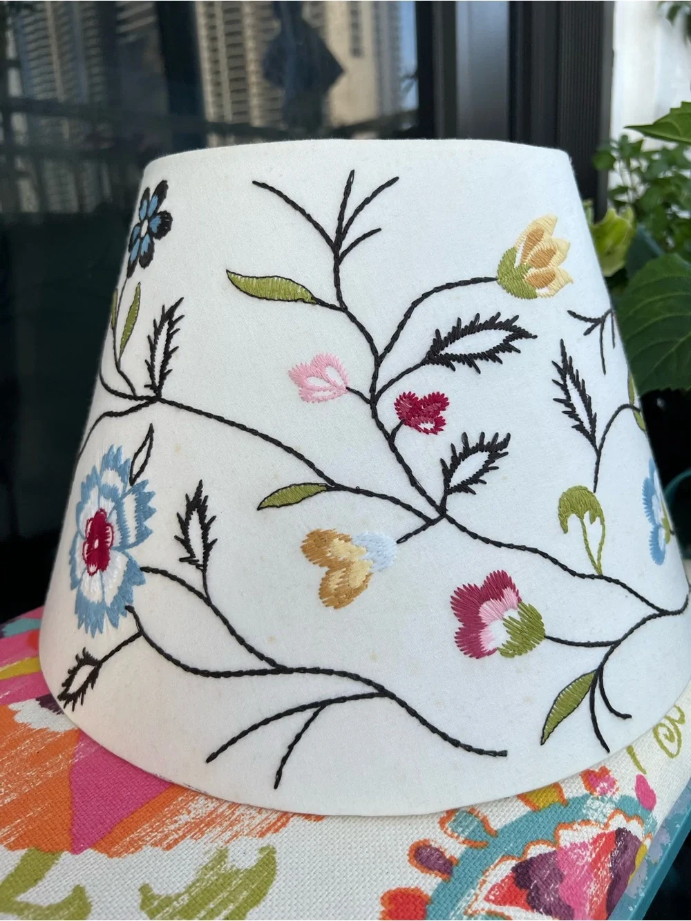 IKEA Alvine Pärla Embroidered Floral Lamp Shade White Cotton Cottagecore